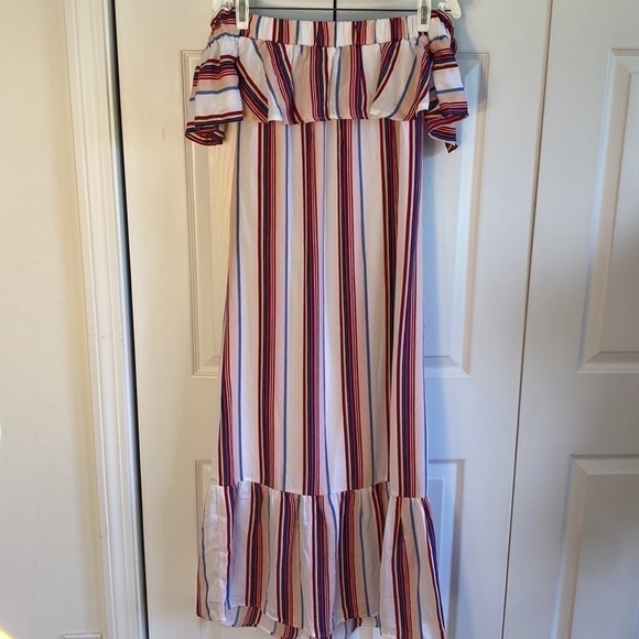 Lucca Striped Off The Shoulder Maxi Dress Size Small - Picture 4 of 11